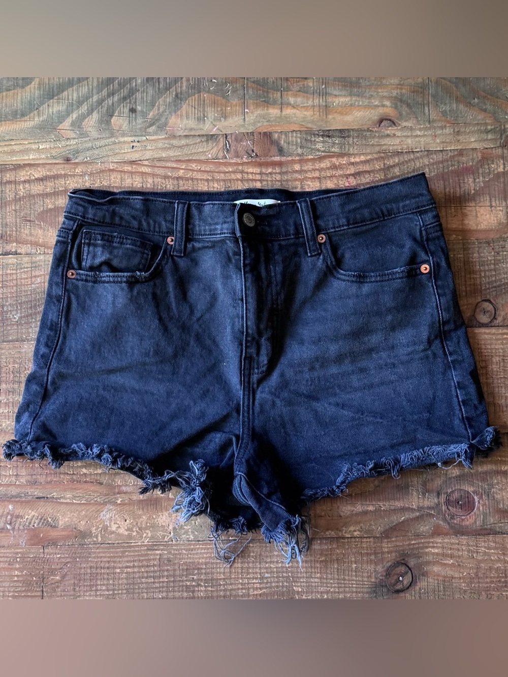 Frayed Hem Black Denim Women's Shorts
